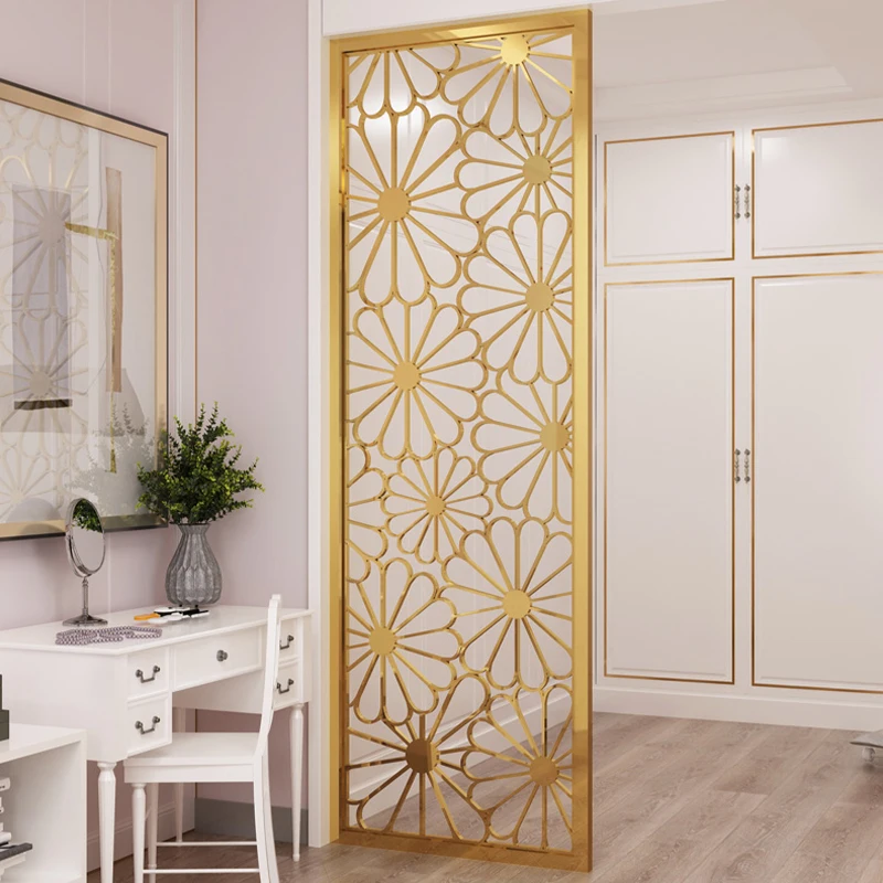 

Home made livingroom decorative hanging room divider screen in gold