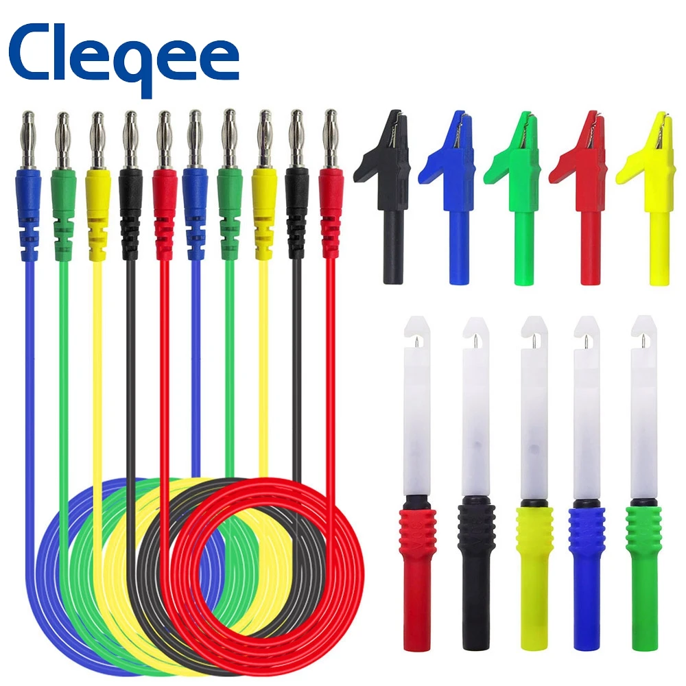 

Cleqee P1043B 4mm Banana Plug Test Leads Kit with Saffty Piercing Needle Test Probes + Alligator Clips for Multimeter Testing