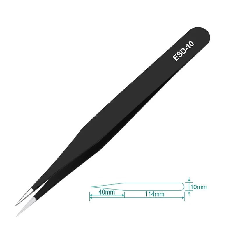 

ESD Tweezers 2pcs Anti-Static Elasticity Hand Tools Industrial Maintenance Making Precision Repair Stainless Steel