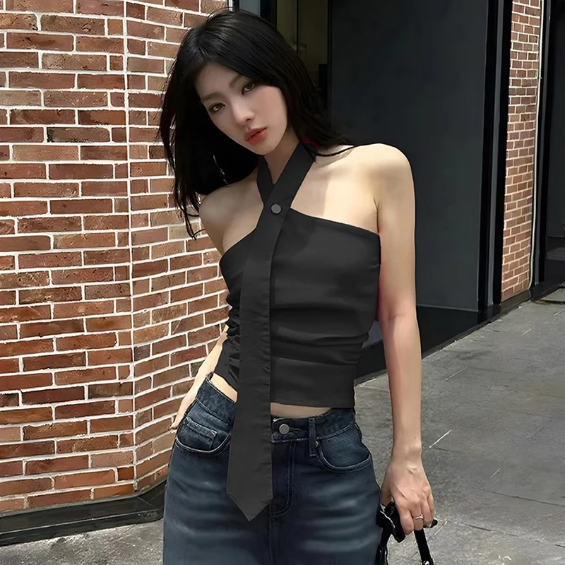# Sisjuly Sweet and Spicy Street Shot Girl Temperament Slim fit Hanging Neck Sling Women Design Sense Простая и универсальная