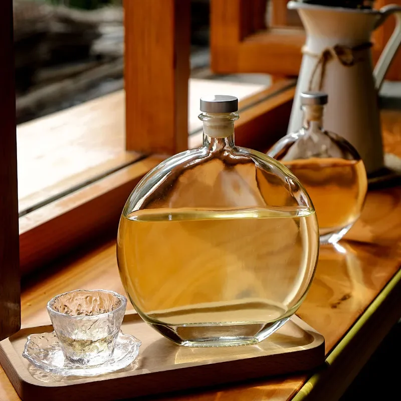 

Round Glass Bottle Ice Tea Dispenser Mini Glass Bottles Cold Brew Coffee Airtight Bottle Creative Small Wine Empty Drinkware