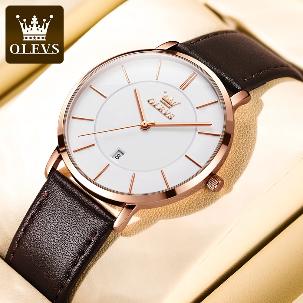 OLEVS Couple Watch Men Women Leather Strap Fashion Pair Quartz Watch Waterproof Clock Reloj Hombre Reloj Mujer Lovers Watch