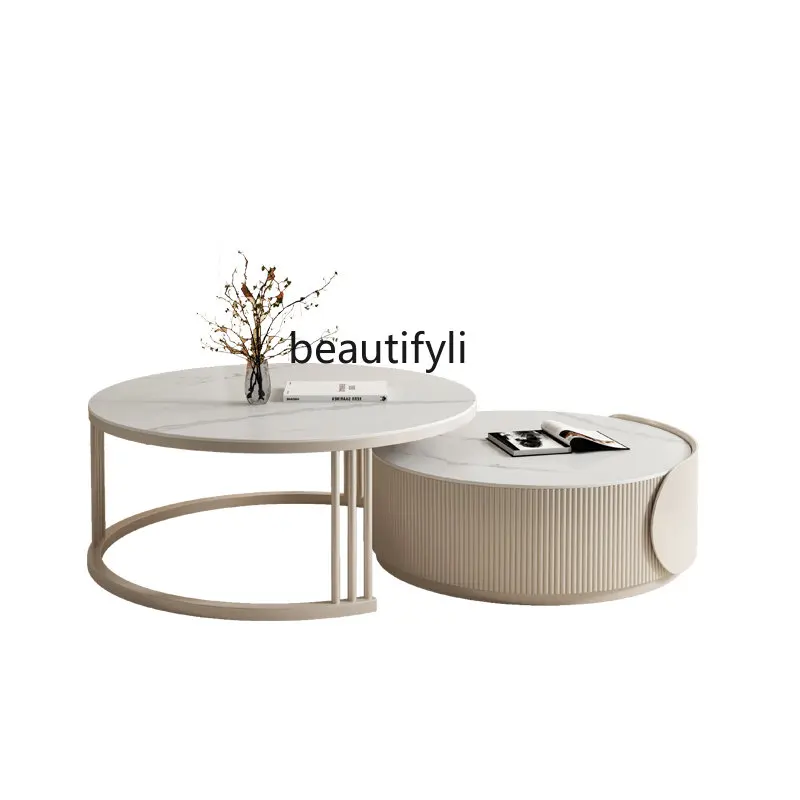 

lt Combined Small Apartment Living Room Home Light Luxury Modern Simple Size round Coffee Table TV Cabinet