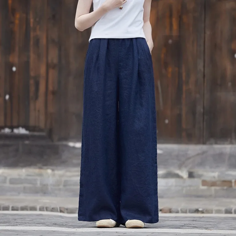 Женские хлопковые и льняные широкие брюки Новое поступление 2024 винтажный стиль
