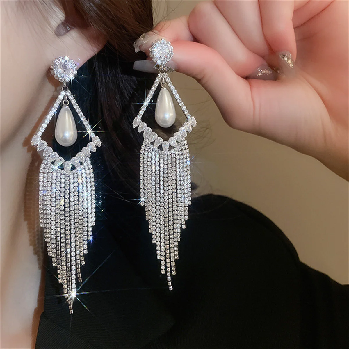 FYUAN геометрические полые жемчужные длинные серьги с кисточками для женщин