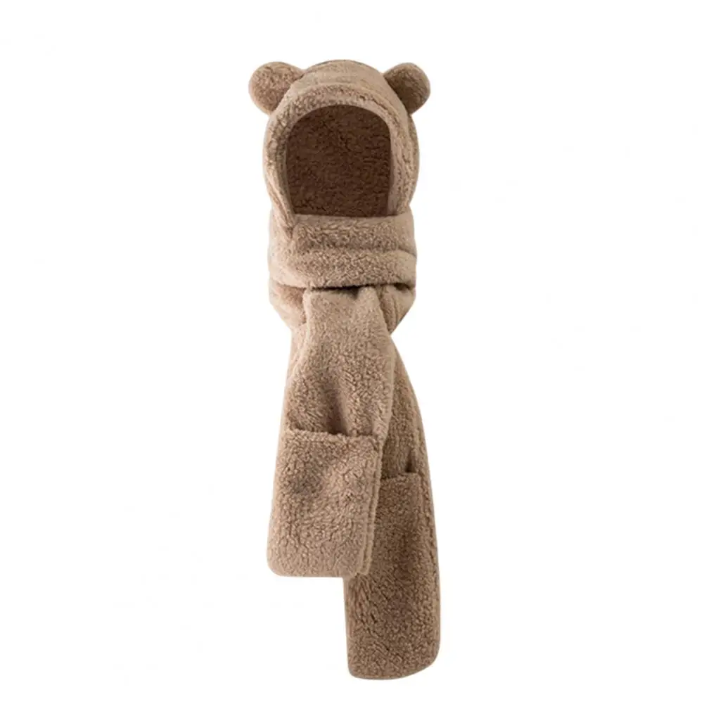 

Защита ушей, дышащий Теплый Женский комплект с милым мультяшным медведем, шарф, перчатки, шапка, зимний шарф с капюшоном для повседневной жизни