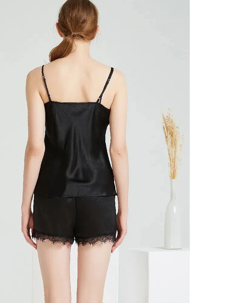 Сексуальный кружевной шелковый летний пижамный комплект на тонких бретельках из