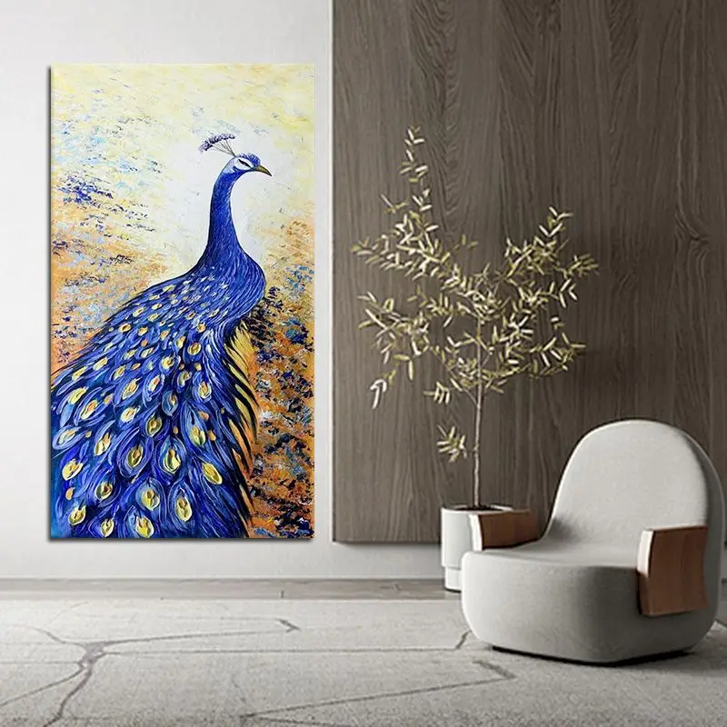 

CHENISTORY Coloring By Number Blue Peacock Animal Kits For Adults Handpainted Large Size Picture By Number Home Decoration