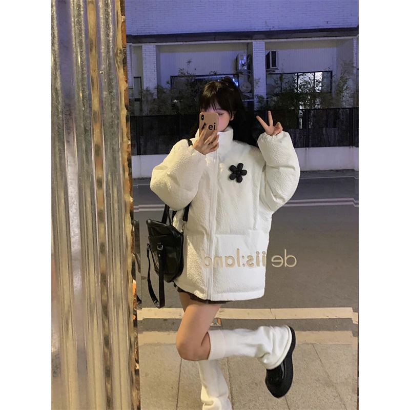 White Down Jacket For Women In Winter, Korean Version, Loose Oversize, Stand Collar, Small, Cotton Padded Jacket, Fashionable
