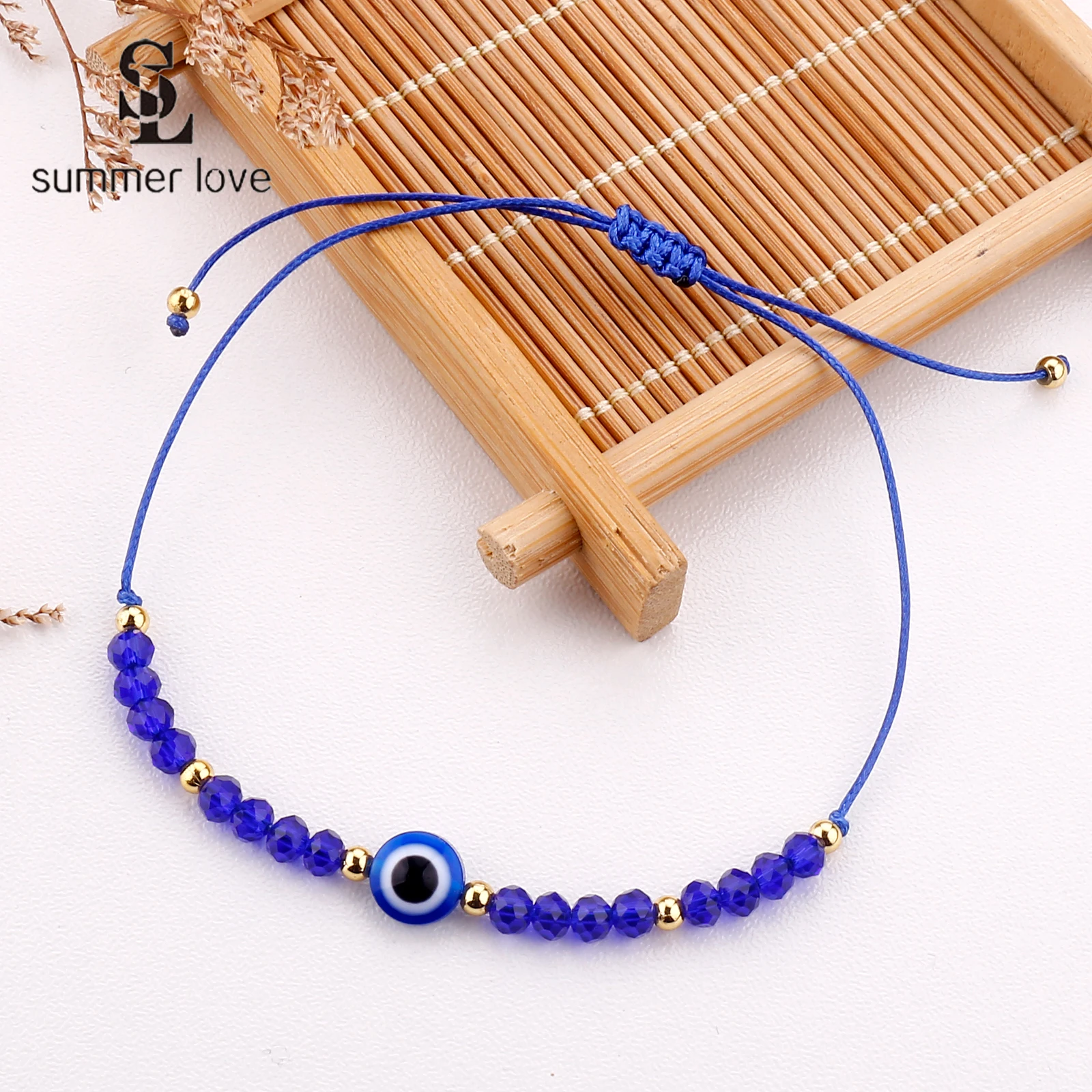 

2pcs/set Evil Eye Crystal Gold Bead Couple Bracelet Adjustable Colorful String Lucky Men Ladies Matching Bracelet Wholesale