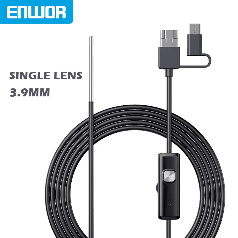 ENWOR-cámara endoscópica Android Ultra delgada, endoscopio Industrial impermeable IP67, 1080P HD, Micro USB tipo c, 3 en 1 Cable rígido, 3,9mm