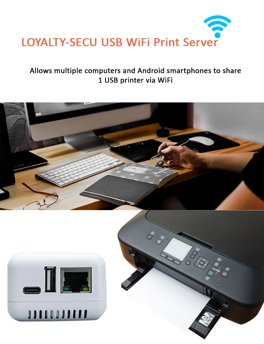 LOYALTY-SECU USB к RJ45 беспроводной Wi-Fi принтер адаптер сервер печати 1 порт белый |