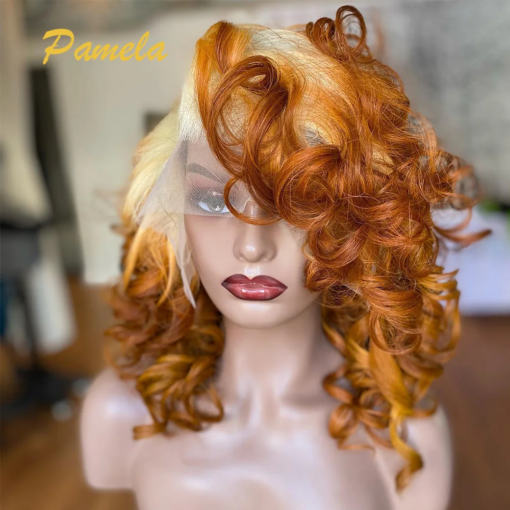 

Brazilian Ombre Orange Honey Blonde Transparent Lace Front Wigs For Women Short Bob Loose Deep Wave Human Hair Wigs