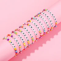 fashion beaded bracelet for children bohemian inspiring letter charm bracelet elastic adjustable party jewelry gift for women
