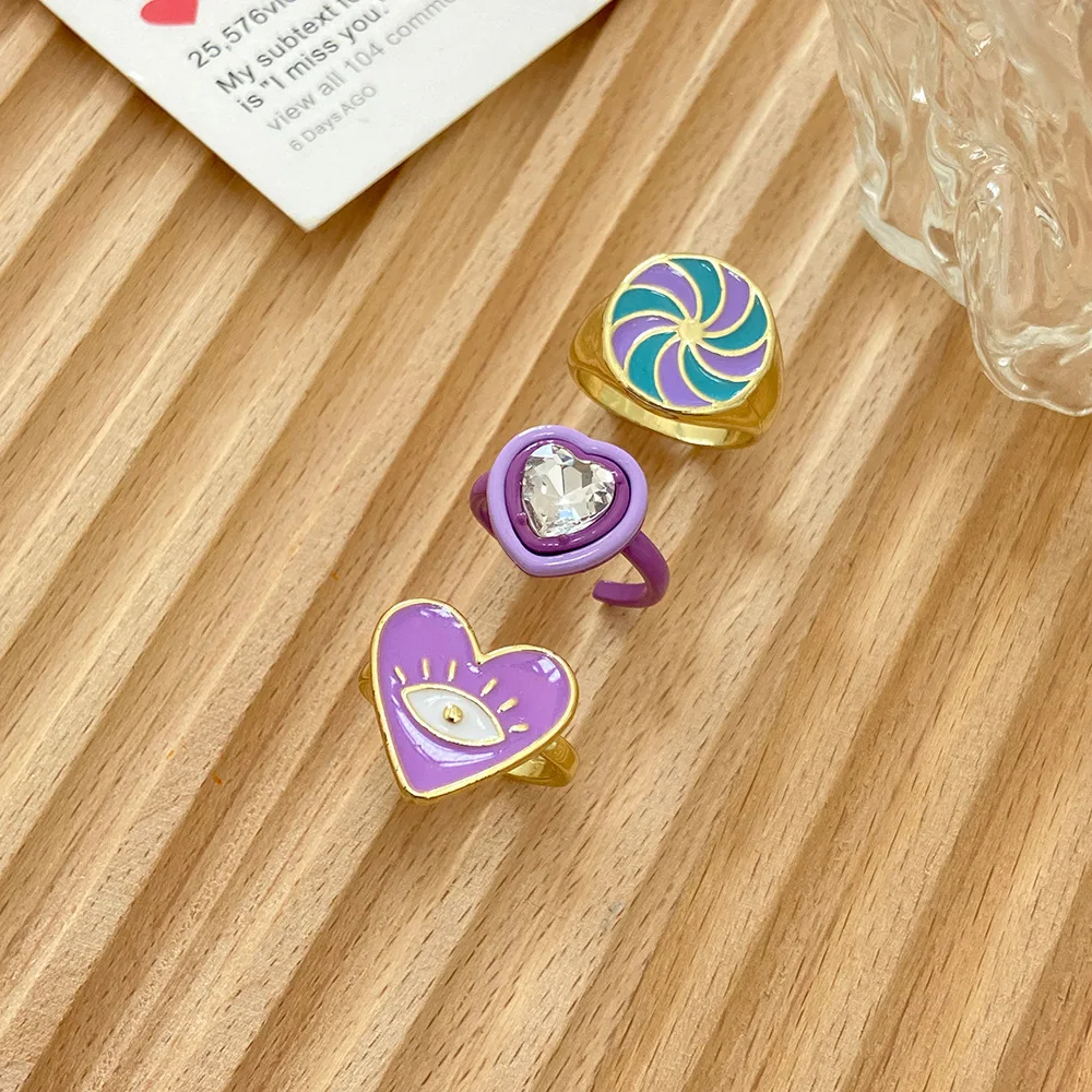 

Personality Alloy Ring 3-Piece Set Purple Dripping Enamel Love Eye Ring 3-Piece Set