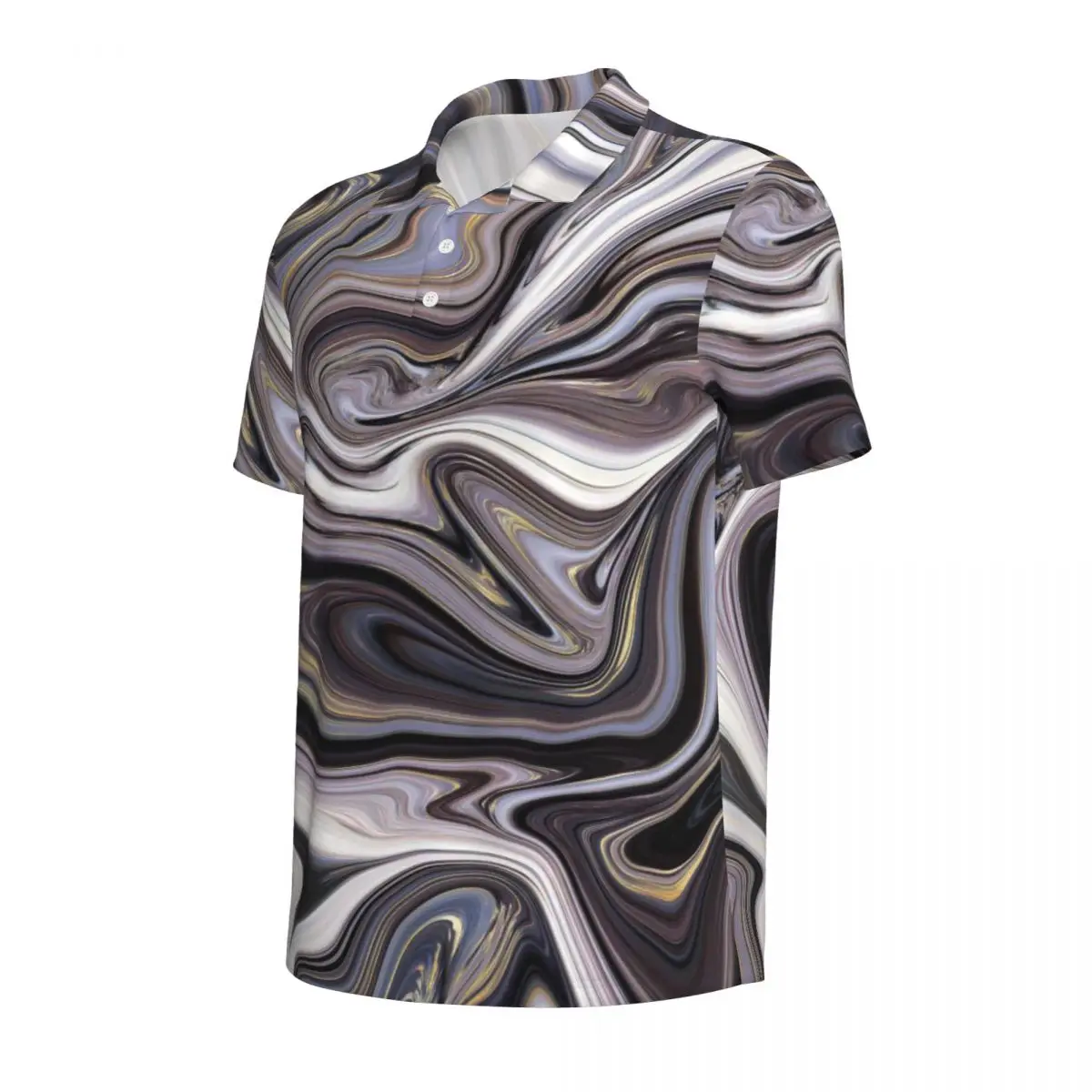Мраморные жидкие повседневные футболки серо-белые рубашки поло с воротником Y2K