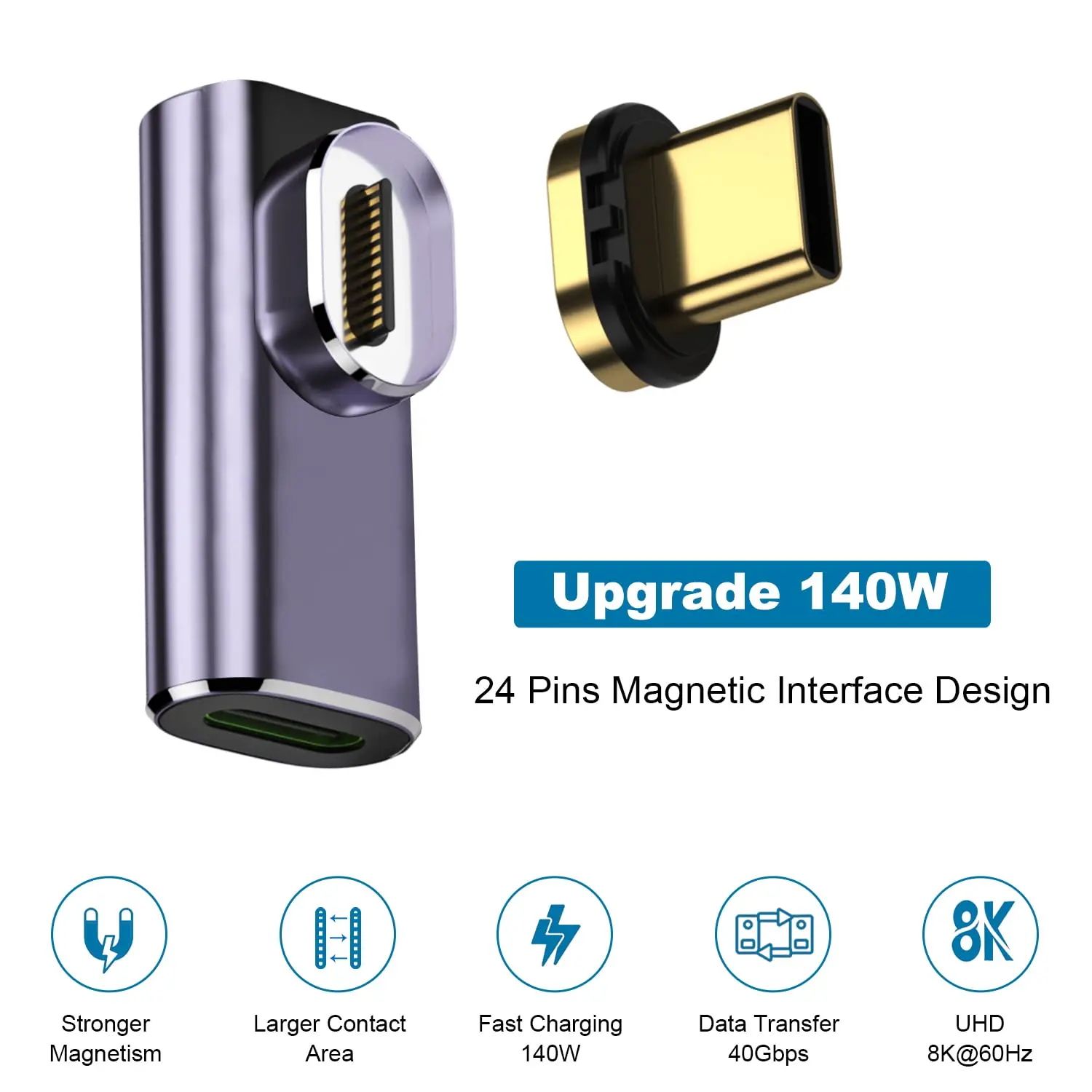 Магнитный адаптер USB C 90 градусов 40 Гбит/с 8K @ 140 Гц