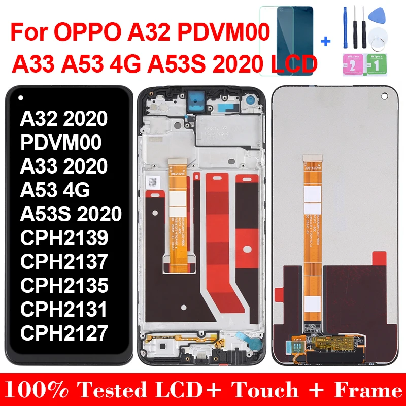 

6.5"Original For OPPO A32 PDWM00 LCD A33 2020 CPH2137 Display Touch Screen Panel Digitizer For Oppo A53 4G 2020 A53S With Frame