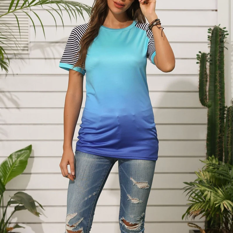 

Women's New Fashion Printed Casual Short Sleeve T-Shirt Blue