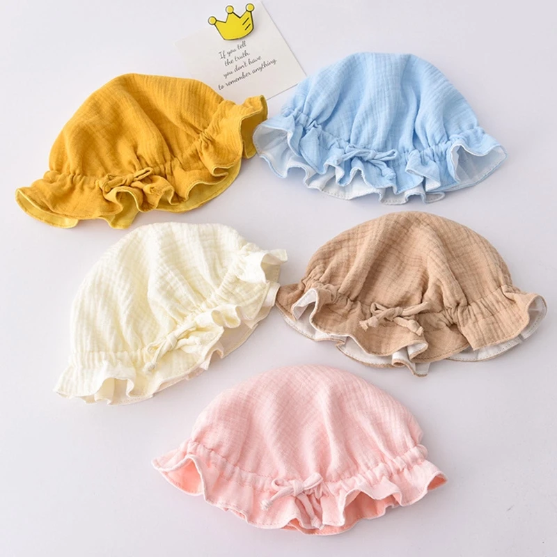 

0-8 Months Outdoor Baby Fisherman Hat Solid Color Summer Sunscreen Panama Hat Soft Cotton Beanie Bonnet Beach for Gifts QX2D