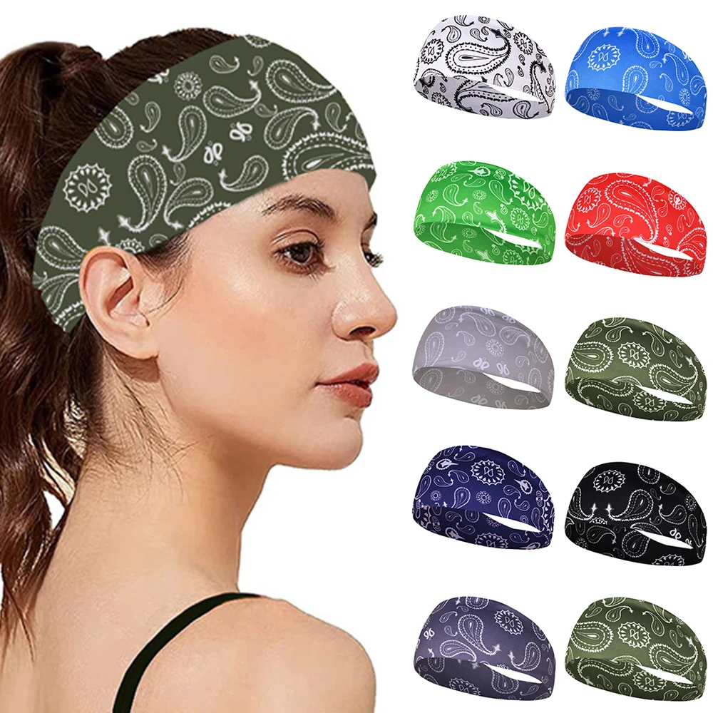 

Wide Absorbing Sweat Hair Bands Elastic Yoga Running Headband Breathable Turban Headwrap Paisley Print Fitness Hairbands