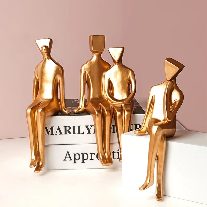 

Art Modern Golden Abstract Figure Creative Resin Statue Ornaments Home Decor Living Room Desktop Decoration Simple Sculpture