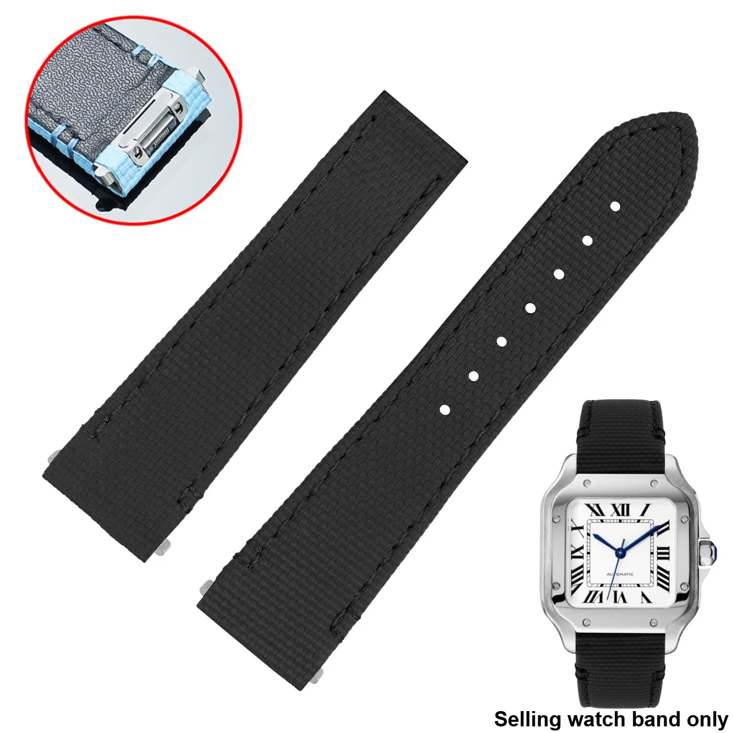 Ремешок из фторкаучука с возможностью выбора из 24 цветов для Cartier Santos WSSA0009 WSSA0010, быстросъемный ремешок для часов из FKM-каучука, 19-21 мм. (art.: 3920da2f98751) - 3920da2f98751