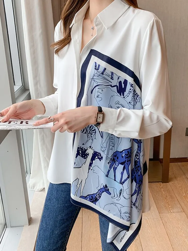 Женская блузка с длинным рукавом винтажная Свободная составного кроя