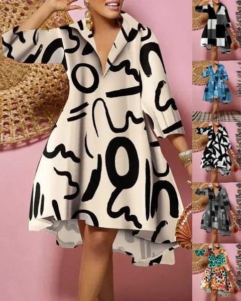 

Autumn And Winter Casual Dresses Womens Long Sleeve V-neck Commuter Dress