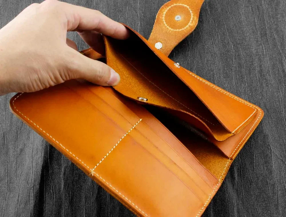 Мужской Бирюзовый кожаный Длинный кошелек Concho ручной работы с кожаной цепочкой