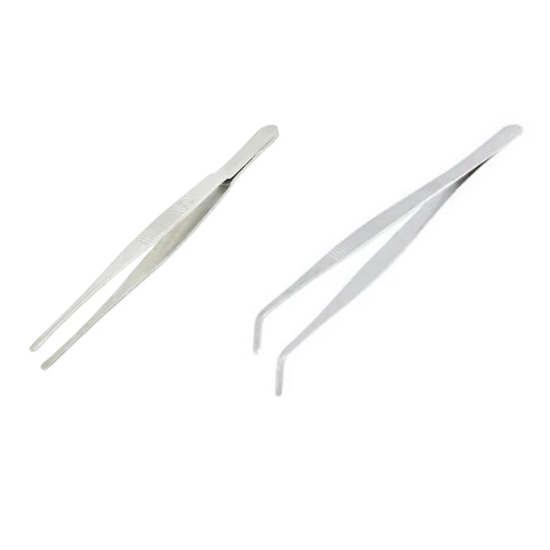 

20Cm Angled Slanted Tip Metal Curved Tweezer Silver Tone & 5.5 Inch Long Silver Tone Stainless Steel Round Tip Tweezers