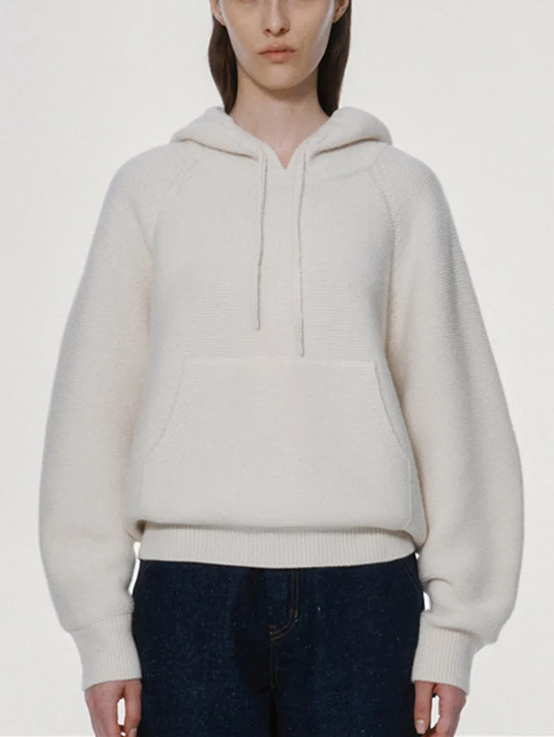 

Женский трикотажный свитер с капюшоном, мягкий свободный однотонный пуловер с длинным рукавом и карманами, Осень-зима