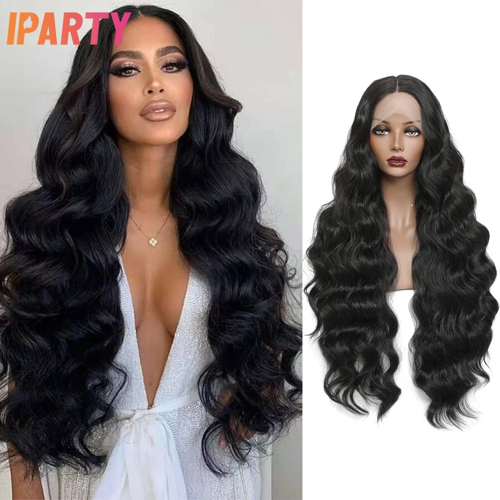 

Синтетический передний парик на сетке 32 дюйма, черные длинные волнистые парики средней длины на сетке для женщин, термостойкие волокна для ежедневного использования