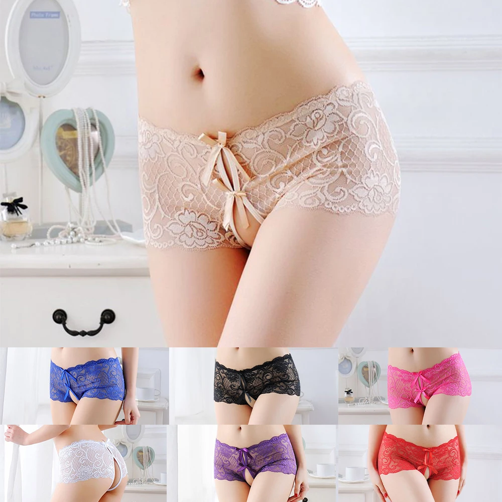 

Sexy Womens Lace Open Crotch Sheer Boxer Panties Lingerie Underwear Sleepwear See Through Knickers Open Back Erotic Underpants