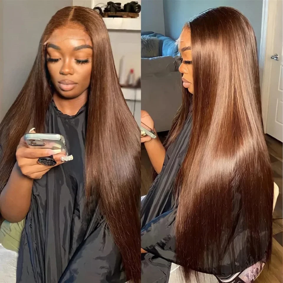 Chocolate Brown Straight Lace Front Wigs Colored Human Hair Wig For Women #4 Body Wave Lace Front Wig Deep Wave Lace Closure Wig