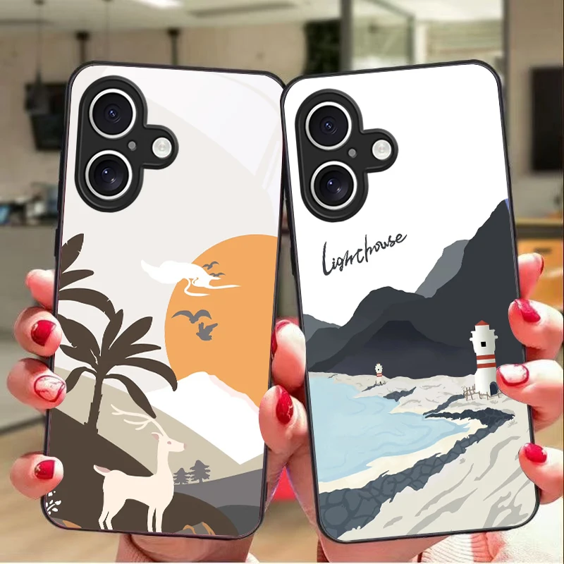 Чехол для телефона из закаленного стекла Western Sun Island Apple iPhone 16E 16 E 11 13 15 P ro 14 Pro Max 12 Mini