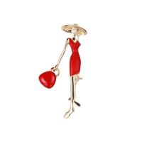 enamel red white color handbag sexy lady brooch pins wear big hat party girl fashion jewelry brooches for women accessories