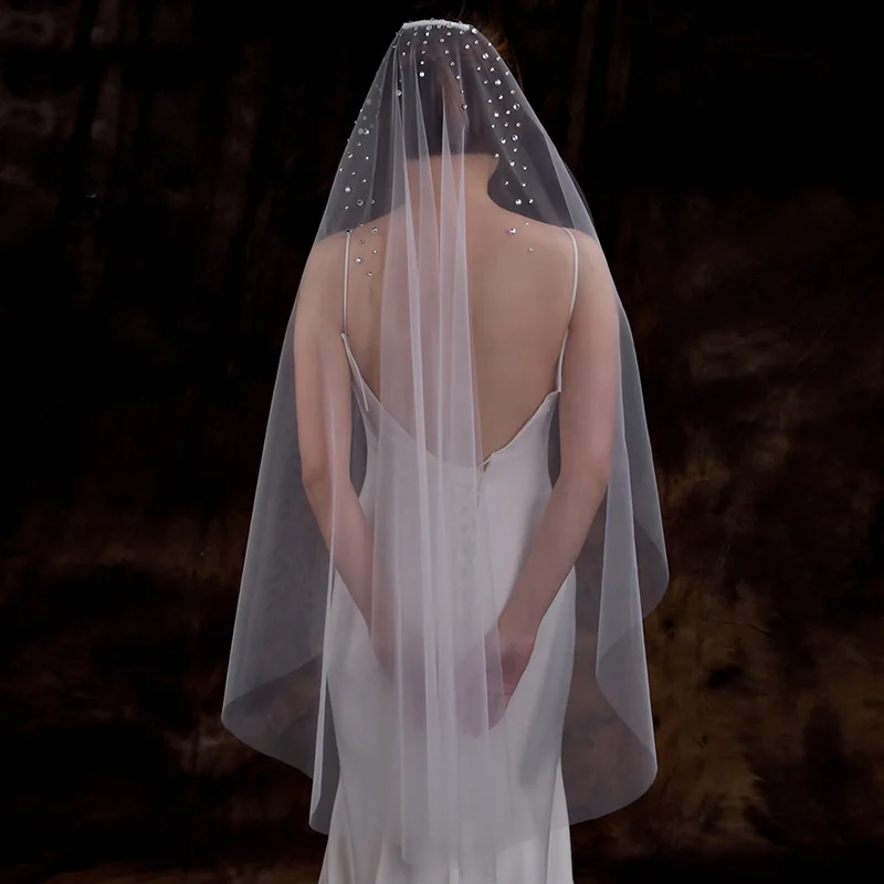 

Wedding Veil with Rhinestones Bridal Veils 1 Tier Bridal Hair Accessories 100cm Long White Off White Ivory