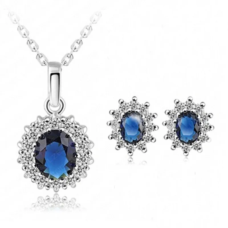 

Sapphire Earrings Necklace Ring Set Jewelry European and American Jewelry Wholesale