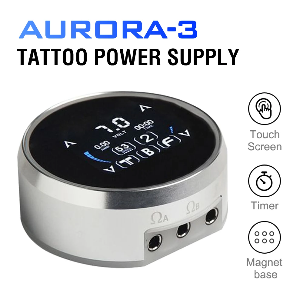 New tattoo power supply AURORA 3 LCD touch screen colorful lights adjustable voltage with power adapter  tattoo accessories