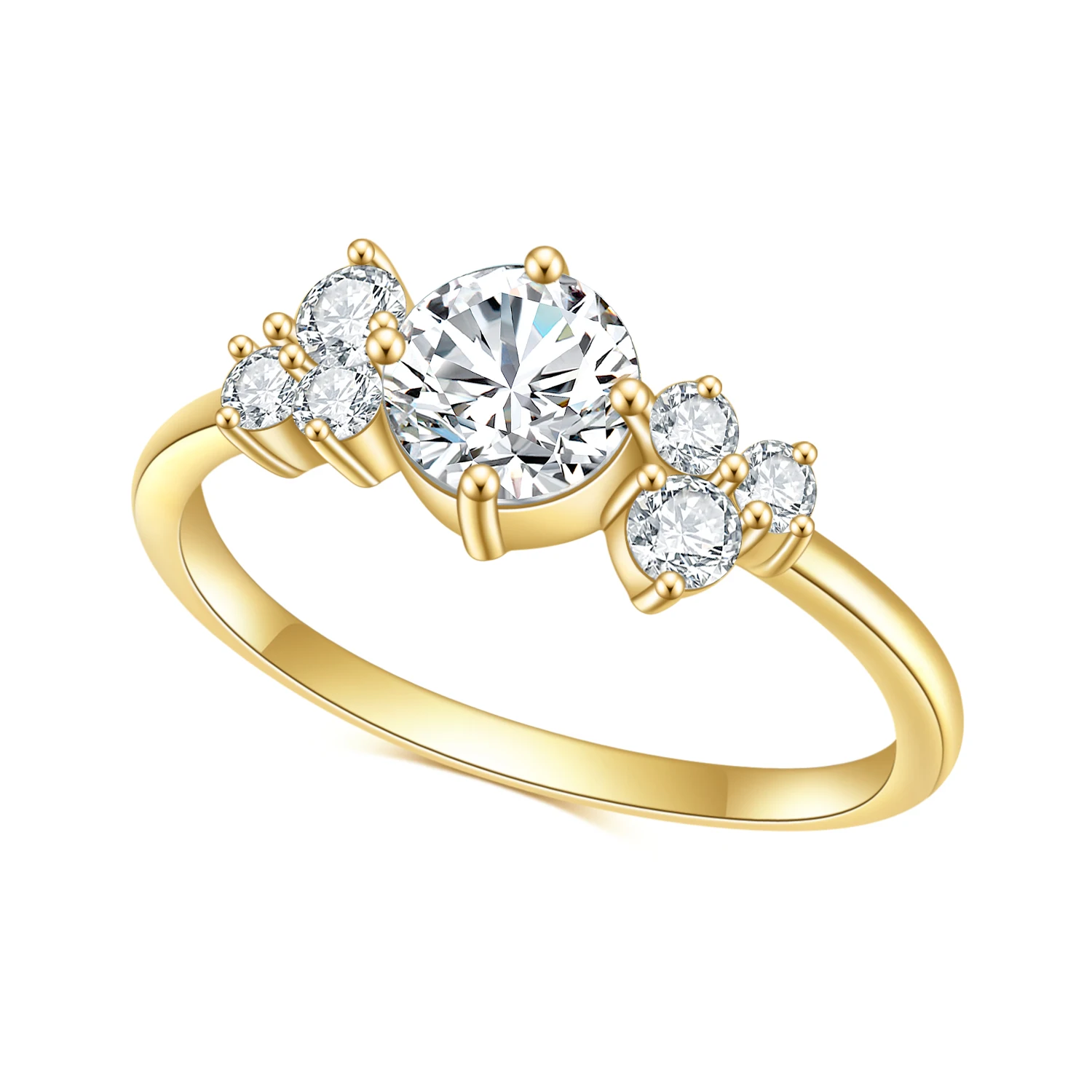 GEM'S BALLET 0.8CT Colorless Round Unique Moissanite Cluster Engagement Bridal Ring 585 14K 10K Gold 925 Silver  Women's Ring
