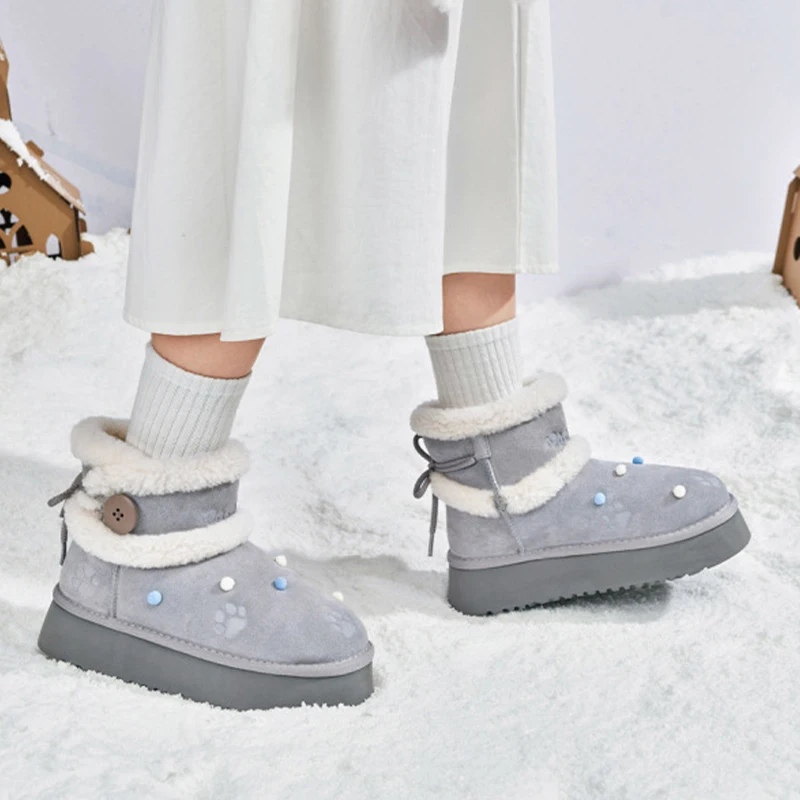 Женские зимние ботинки на платформе плоской подошве с мехом короткие плюшевые