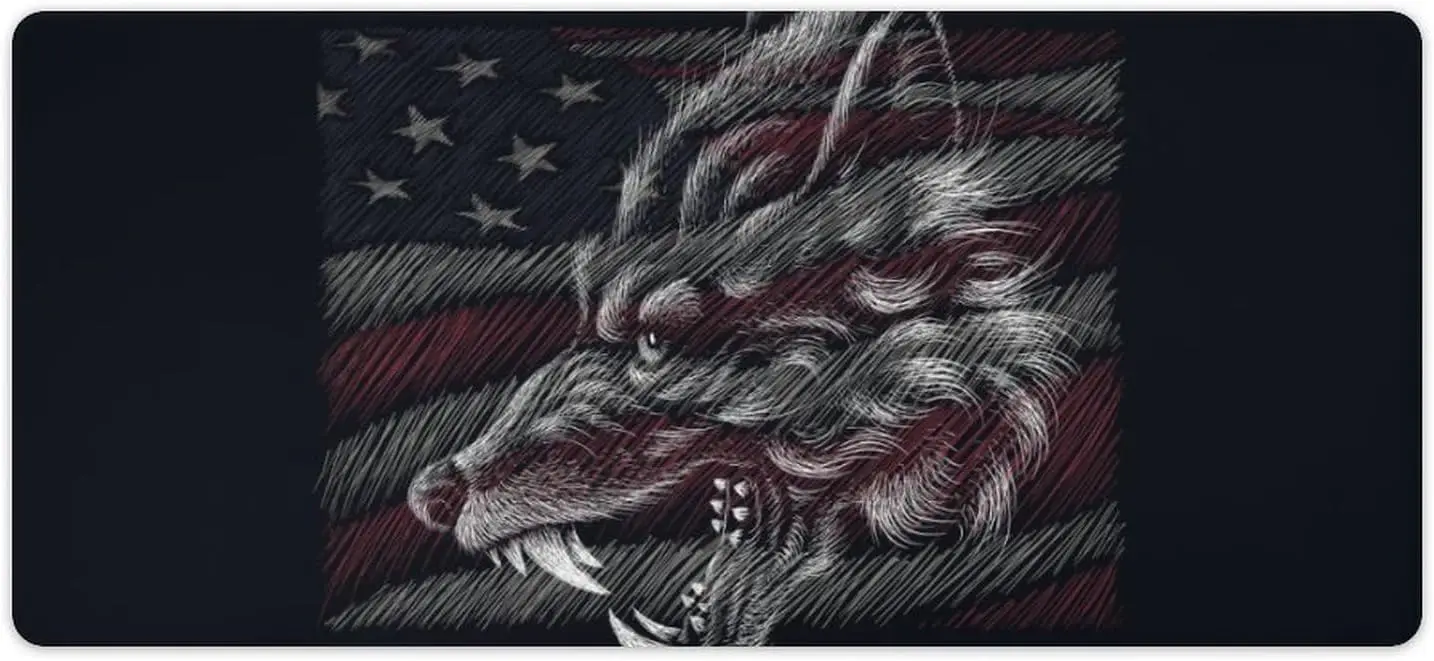 

USA Flag Wolf Large Gaming Mouse Pad for Desk Independence Day Mouse Pad with Non-Slip Rubber for 36 X 16 Inch Laptop Computer