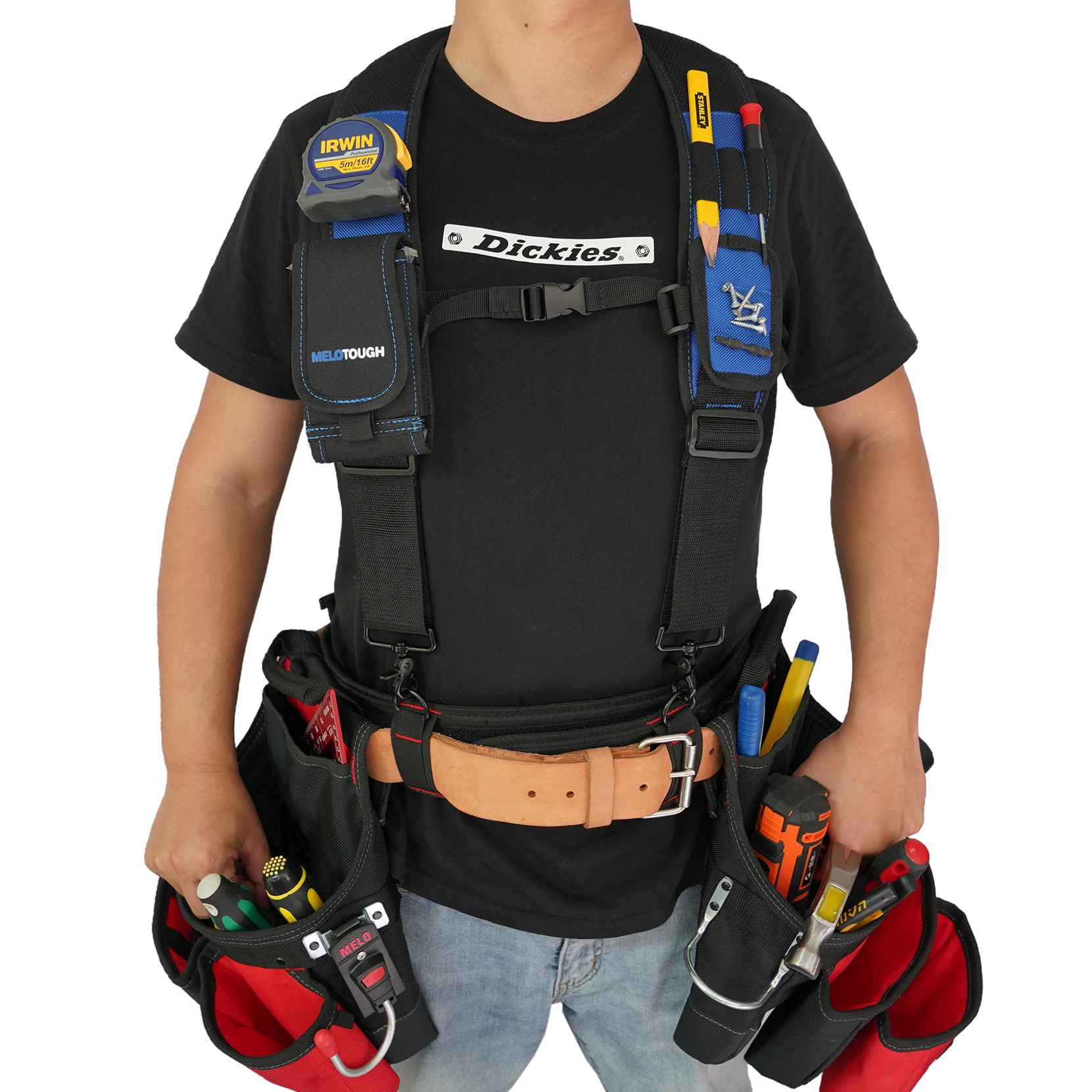 Magnetic Suspenders Tool Belt Suspenders with Large Moveable Phone Holder Pencil Holder, Adjustable Size Padded Suspends