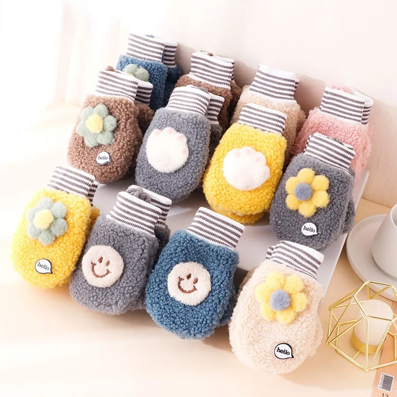 

Cartoon Baby Mittens Winter Warm Baby Girl Gloves Acrylic Children Toddler Mitten Winter Gloves Kids 1-3Y