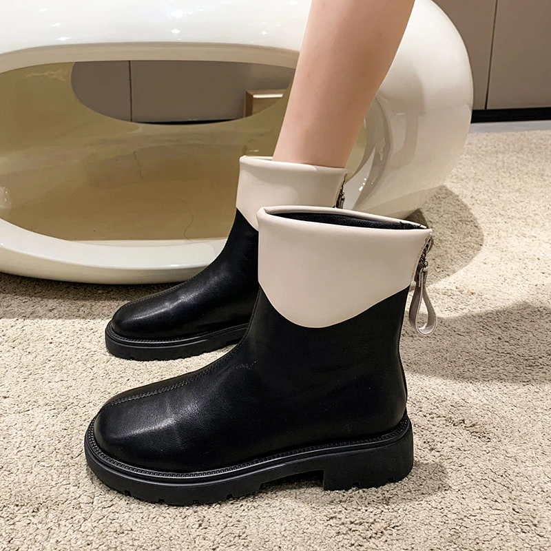 

Женские брендовые ботинки на молнии с круглым носком, женская зимняя обувь, модные женские ботильоны на средней резиновой подошве, Осень-зи...