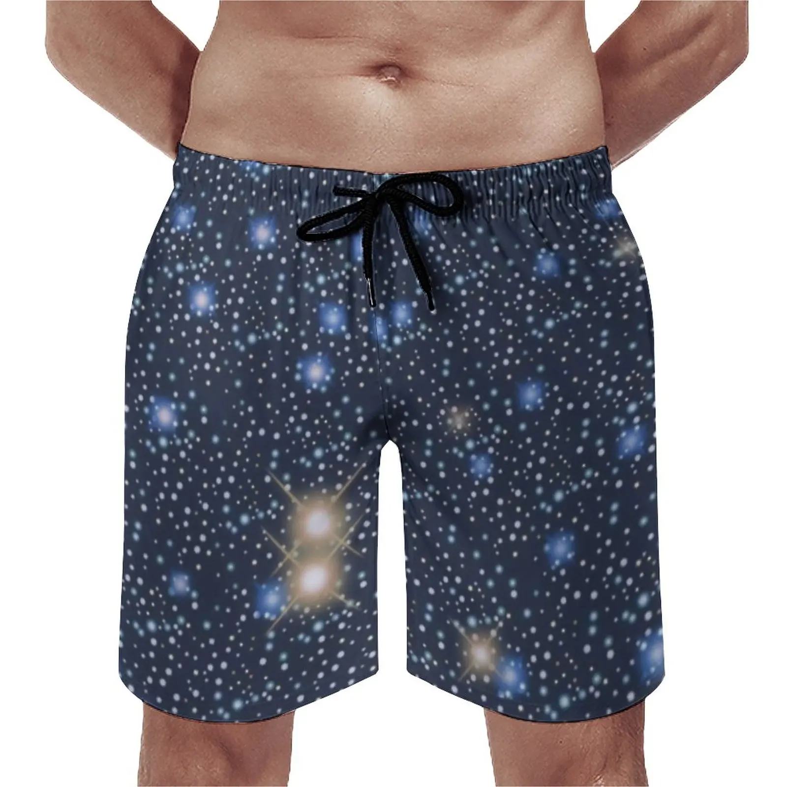 

Dark Blue Galaxy Board Shorts Vivid Sparkle Stars Male Cute Board Short Pants High Quality Custom Plus Size Swimming Trunks