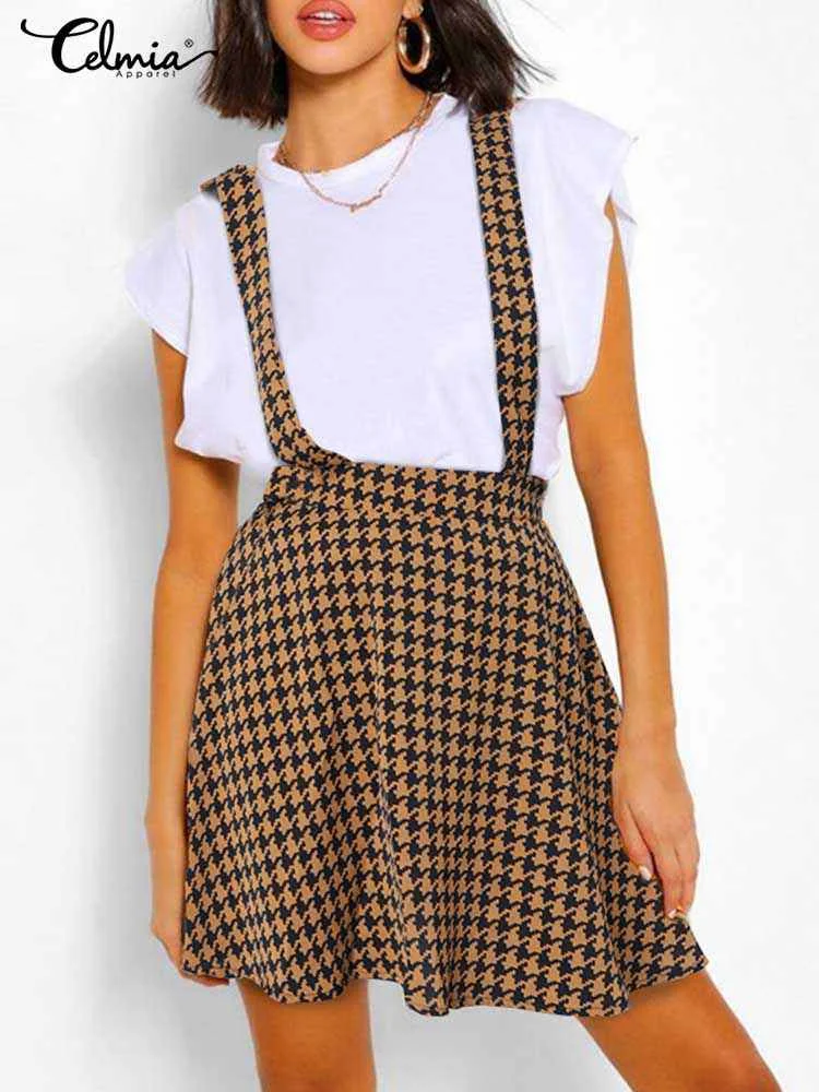 

Celmia Summer Retro Houndstooth Print Skirts Women Fashion Suspender 2023 A-line Mini Skirt Elegant Casual Y2K Short Jupes