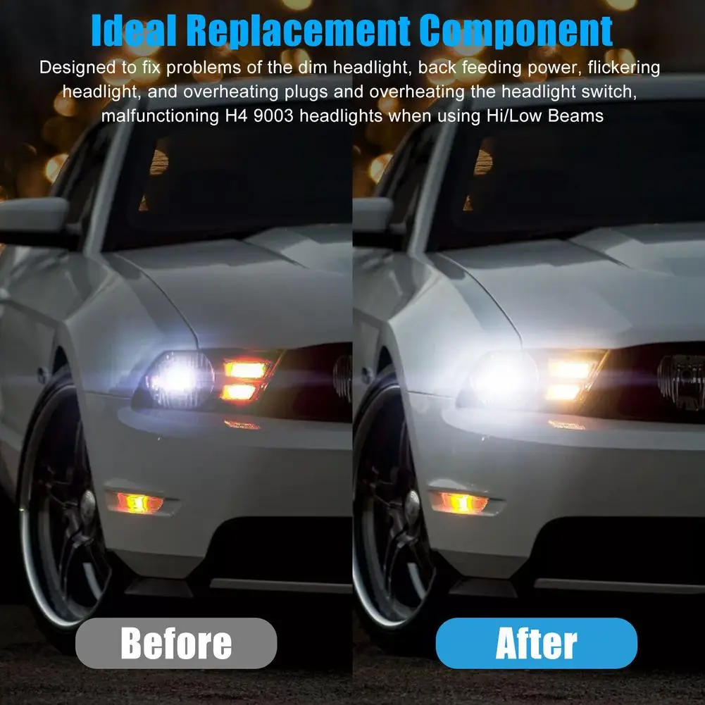 

1 Set ABS H4 Car Headlight Booster Light Booster Headlight Conversion Harness Set with Relay 12V Yellow Black