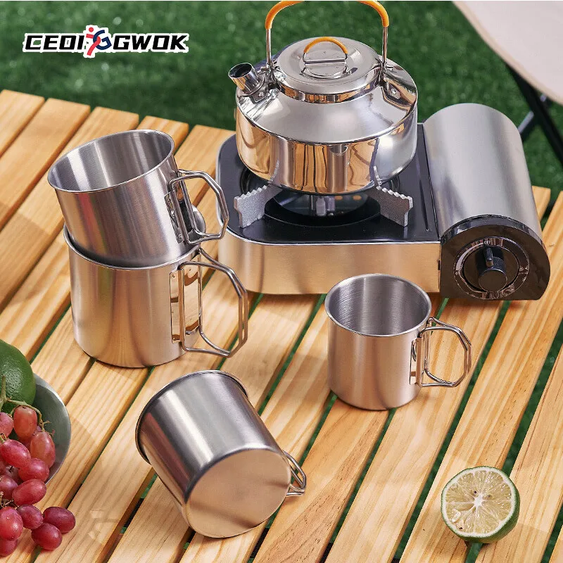 

CEOI GWOK Cookware Outdoor 304 Stainless Steel Folding Cup Hiking Camping Bowl Set Collapsible Stainless Steel Bowl Cup